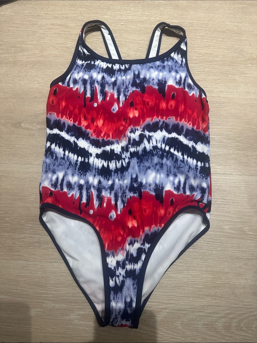 Fila Girls' Red, Navy & White Tie-Dye One-Piece Swimsuit